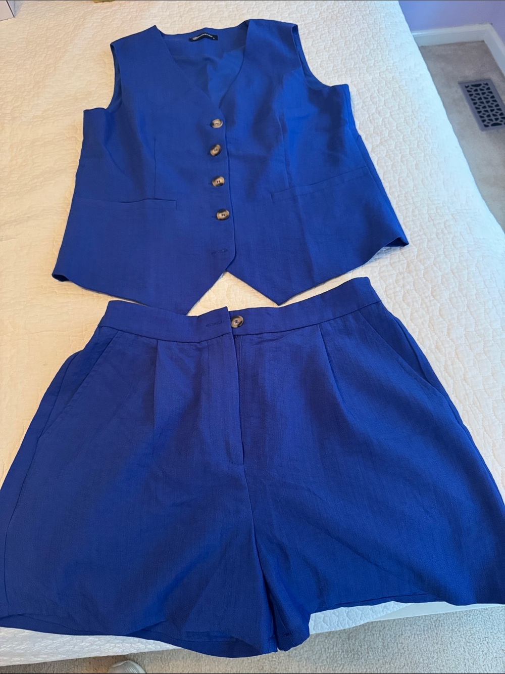 Tailored Vest & High-Waist Shorts Set in Cobalt Blue